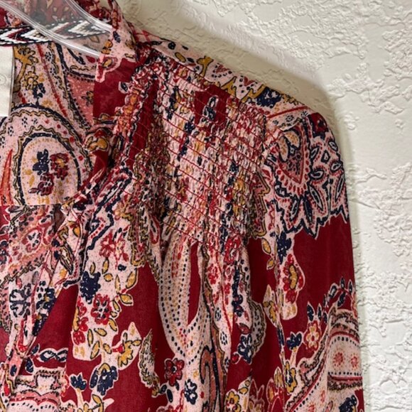 Knox Rose Burgundy Multicolor Floral Popover Top- Size S - Picture 2 of 14